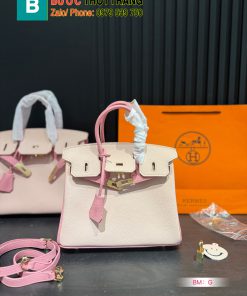 Túi xách Hermes màu trắng hồng dễ thương size 20, 25, 30 cm