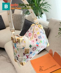 Túi xách Lv màu trắng size 24 cm, họa tiết màu sắc cá tính có 2 quai đeo