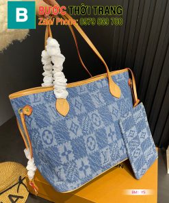 Túi xách Lv never full size 32 cm, túi màu xanh logo in chìm sang trọng
