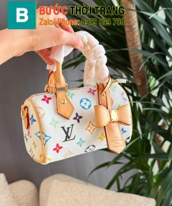 Túi xách lv speedy nano size 20 cm, túi màu trắng logo màu sắc trẻ trung năng động