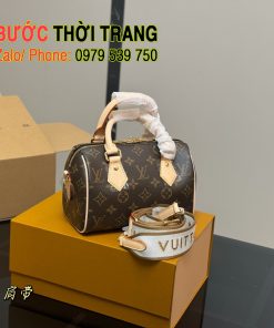 Túi xách Lv speedy size 21x15 cm, màu nâu monogram dây đeo chéo bản to năng động