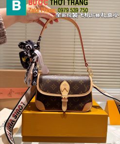 Túi xách lv nano diane size 20 cm, túi màu nâu monogram dây đeo chéo bản to cá tính
