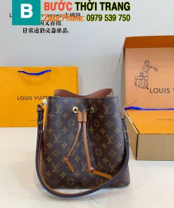 Túi xách Lv neonoe size 25 cm, túi màu nâu monogram, lót túi màu đen, đỏ và hồng nhạt