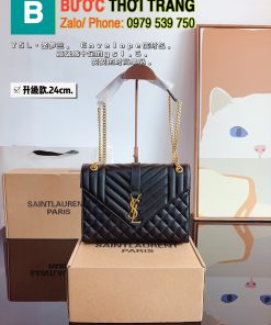 Túi xách ysl màu đen da hạt tag vàng cực xinh size 24 cm