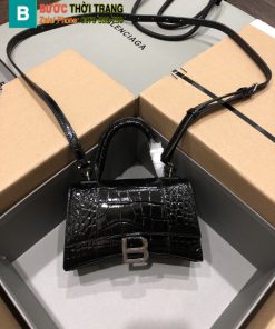 Túi Balenciaga Hourglass Embossed màu đen tag silver size 19cm