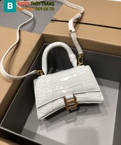 Túi Balenciaga Hourglass màu trắng dập vân cá sấu tag vàng size 19cm
