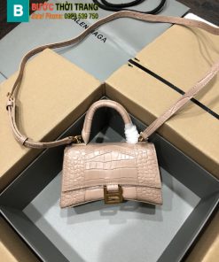 Túi Balenciaga Hourglass siêu cấp, màu nude, dập vân cá sấu size 19cm