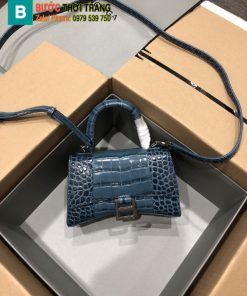 Túi Balenciaga Hourglass siêu cấp, màu xanh dương, dập vân cá sấu size 19cm
