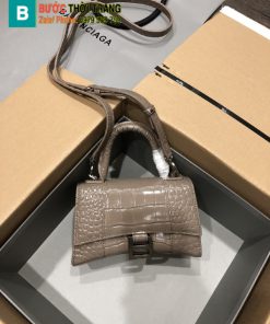 Túi Balenciaga Hourglass siêu cấp, màu nude đậm, dập vân cá sấu size 19cm