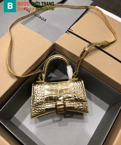 Túi Balenciaga Hourglass siêu cấp, màu vàng bóng, dập vân cá sấu size 19cm