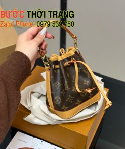 Túi xách Lv nano noé size 13x16 cm, túi màu nâu monogram nhỏ xinh
