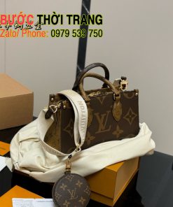 Túi xách Lv onthego size 25 cm, túi màu nâu monogram khóa miệng kéo chắc chắn