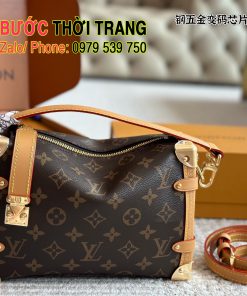 Túi xách Lv side trunk size 24 cm, màu nâu monogram, 4 góc bọc kim loại cá tính