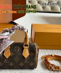 Túi xách Lv speedy nano size 16 cm, túi màu nâu monogram đeo chéo