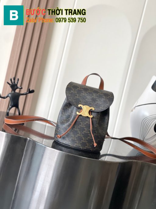 Ba lô Celine Bonnie bản siêu cấp chất liệu canvas màu nâu size 18x25 cm