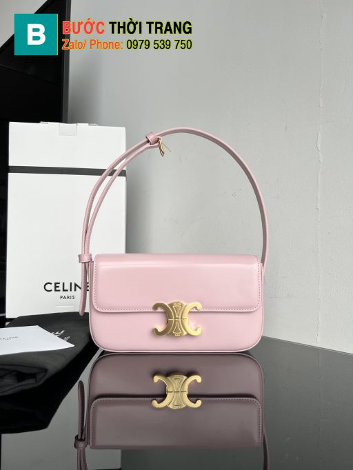 Túi đeo vai Celine Triomphe siêu cấp màu hồng nhẹ chất da bò size 20cm