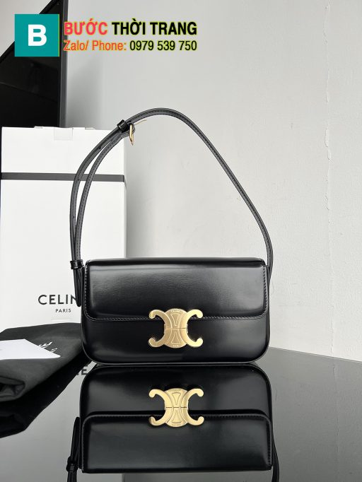 Túi đeo vai Celine Triomphe siêu cấp màu đen da bò size 20cm
