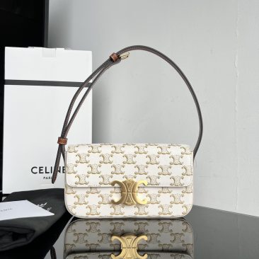 Túi đeo vai Celine Triomphe siêu cấp màu trắng chất canvas size 20cm