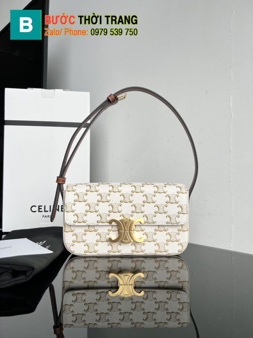 Túi đeo vai Celine Triomphe siêu cấp màu trắng chất canvas size 20cm