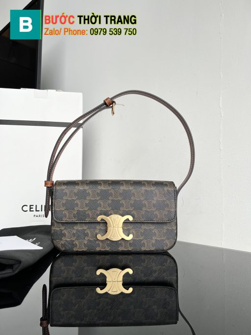 Túi đeo vai Celine Triomphe siêu cấp màu nâu chất canvas size 20cm