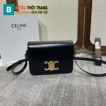 Túi Celine Teen triomphe đeo chéo siêu cấp màu đen chất da bò đẹp size 18cm