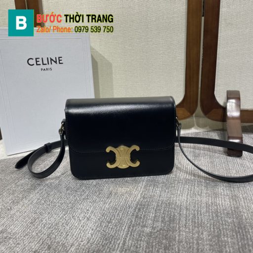Túi Celine Teen triomphe đeo chéo siêu cấp màu đen chất da bò đẹp size 18cm