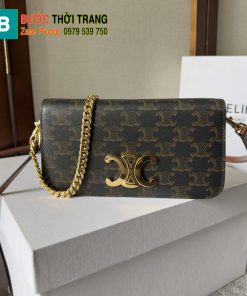 Túi xách celine triomphe canvas màu nâu size 20,5 cm. Túi đeo chéo tag vàng nổi bật