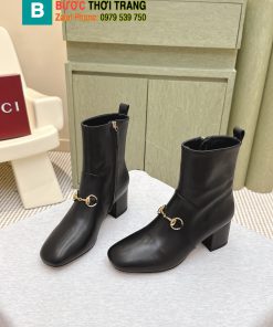 Bốt cao cổ Gucci màu đen da bò mũi tròn cực đẹp