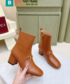 Bốt cao cổ Gucci màu nâu da bò mũi tròn cực đẹp