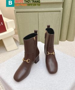 Bốt cao cổ Gucci màu nâu đậm da bò mũi tròn cực đẹp