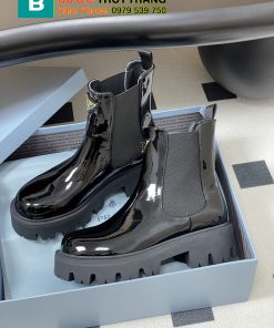 Bốt cao cổ PRADA màu đen siêu cấp da bóng, đế cao 5 cm phong cách