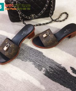 Dép Lv cao gót 4,5 cm màu nâu thanh lịch