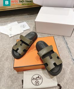 Dép Hermes màu đen quai nâu