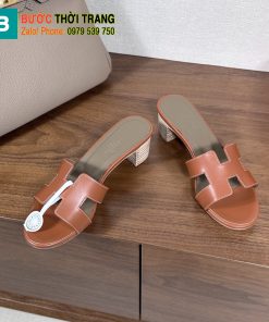 Dép cao gót Hermes màu nâu đế gỗ 5 cm sang trọng