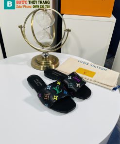 Dép Lv đế bệt màu đen da mềm mượt