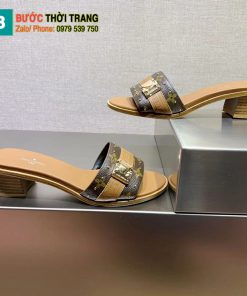 Dép Lv cao gót 5 cm màu nâu thanh lịch