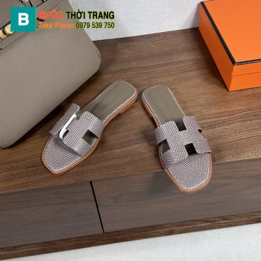 Dép bệt Hermes siêu cấp màu ghi sang trọng chất da bò rất đẹp