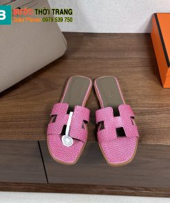 Dép bệt Hermes siêu cấp màu hồng nữ tính, chất da bò rất đẹp