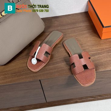 Dép bệt Hermes siêu cấp màu nâu sang trọng, chất da bò rất đẹp