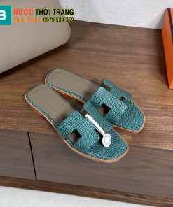 Dép bệt Hermes siêu cấp màu xanh sang trọng chất da bò rất đẹp