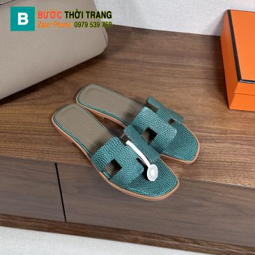 Dép bệt Hermes siêu cấp màu xanh sang trọng chất da bò rất đẹp