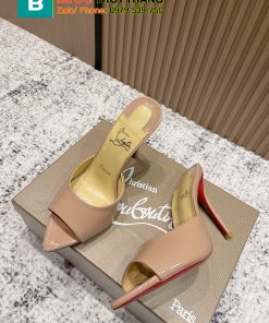 Dép cao gót Christian Louboutin màu be da bóng mũi nhọn cao cấp