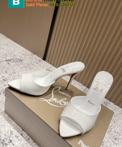 Dép cao gót Christian Louboutin màu trắng da bóng mũi nhọn cao cấp