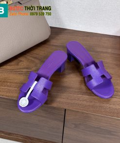 Dép cao gót Hermes màu tím đế gỗ 5 cm sang trọng