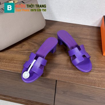 Dép cao gót Hermes màu tím đế gỗ 5 cm sang trọng