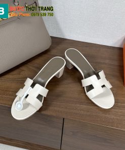 Dép cao gót Hermes màu trắng ngà đế gỗ 5 cm sang trọng