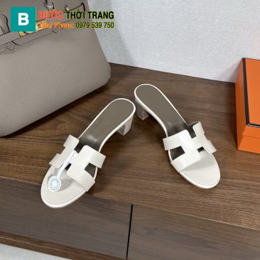 Dép cao gót Hermes màu trắng ngà đế gỗ 5 cm sang trọng