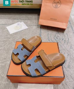 Dép Hermes màu nâu quai xanh