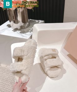Dép lông Celine màu trắng đế cao su bền bỉ