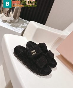 Dép lông Celine màu đen đế cao su bền bỉ